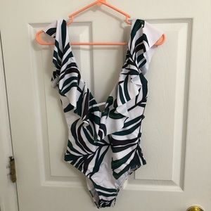 Leaf print one piece bathing suit